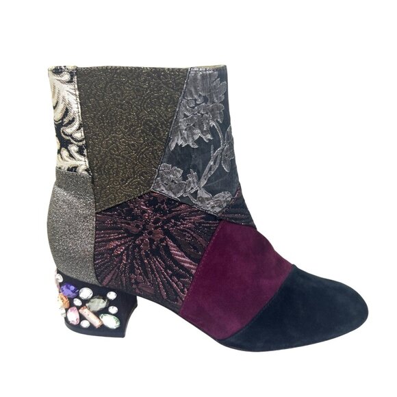 Anthropologie Bettye Muller Ankle Boots Women's Size 9.5M Boho Patchwork Suede - Picture 1 of 10